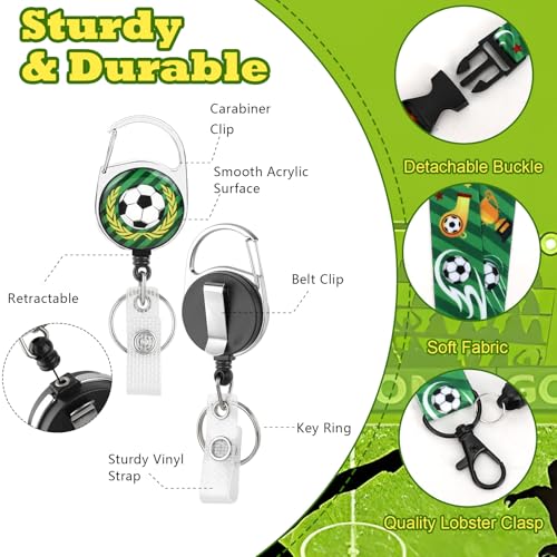Ausweishülle mit Schlüsselband, Fußball Ausweishalter Ausziehbar mit Karabiner Kartenhülle mit Abnehmbare Lanyard Schlüsselanhänger Band für Kinder Studenten Lehrer Krankenschwestern