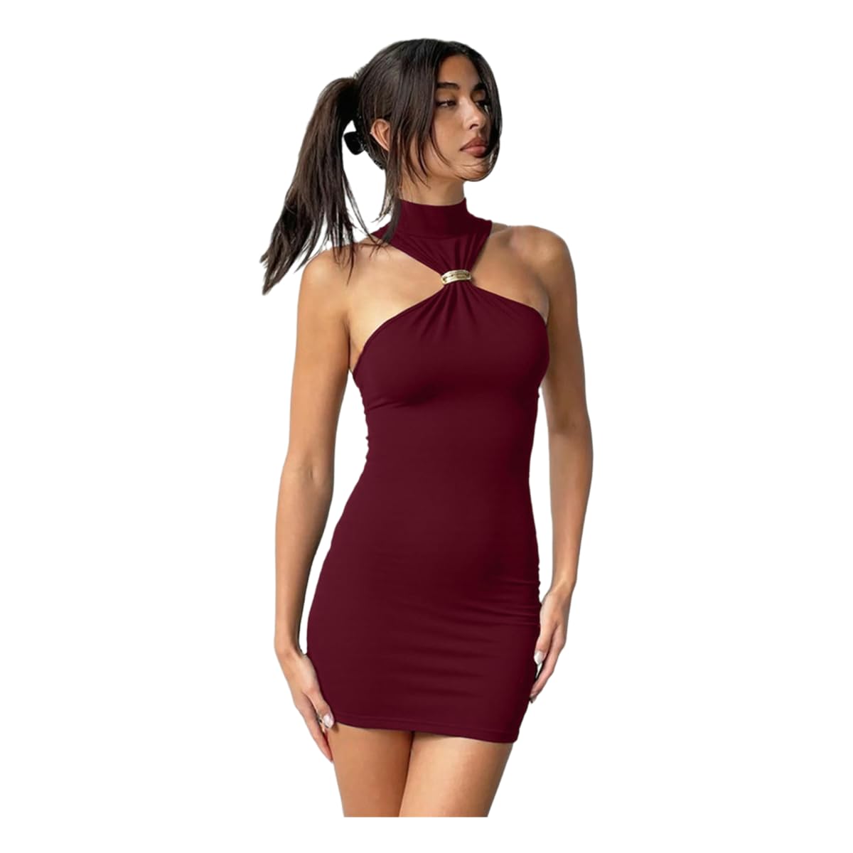 Robe Femmes Mini Bodycon Fitted Woven Robe-Rouge-l