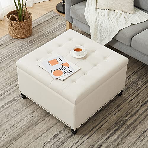 Kinmars Square Storage Ottoman,Large Storage Ottoman Bench For Living Room,Oversized Tufted Storage Coffee Table,Foot Stools Ottoman And Blanket Storage For Living Room(Beige) #TOP3
