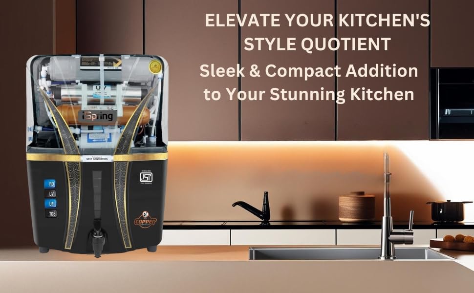 Image of iSpring Mineral RO+UV+UF 12 Liter RO + UV + TDS ADJUSTER Water Purifier With Copper Charge Technology Black & Copper Best For Home and Office (Made In India)