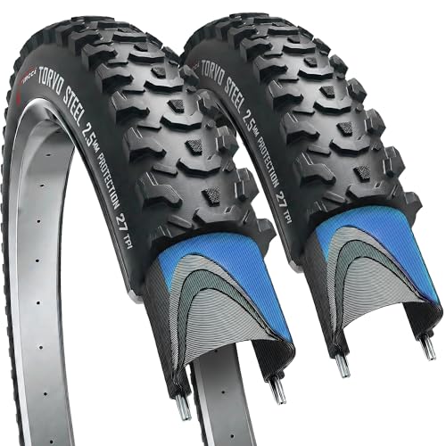 Fincci Torvo Durable 26x2.10 Bike Tire - Enduro 26 inch Bike Tires with 2.5 mm Nylon Puncture Resistant 56-559 Foldable Mountain Bike Tires 27 TPI - MTB 26 Tyre for Electric Folding Hybrid Bicycles