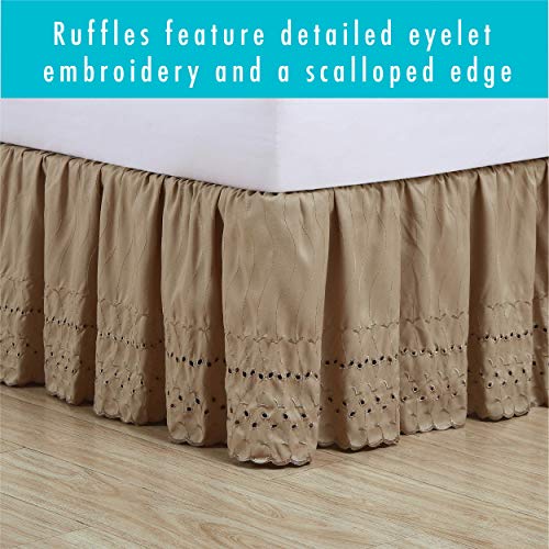 Fresh Ideas Eyelet Bed Skirt Dust Ruffle Embroidered Details, Classic 14” Drop Length Gathered Styling, Queen, Mocha (Model: Fre30014Moch03) #TOP3