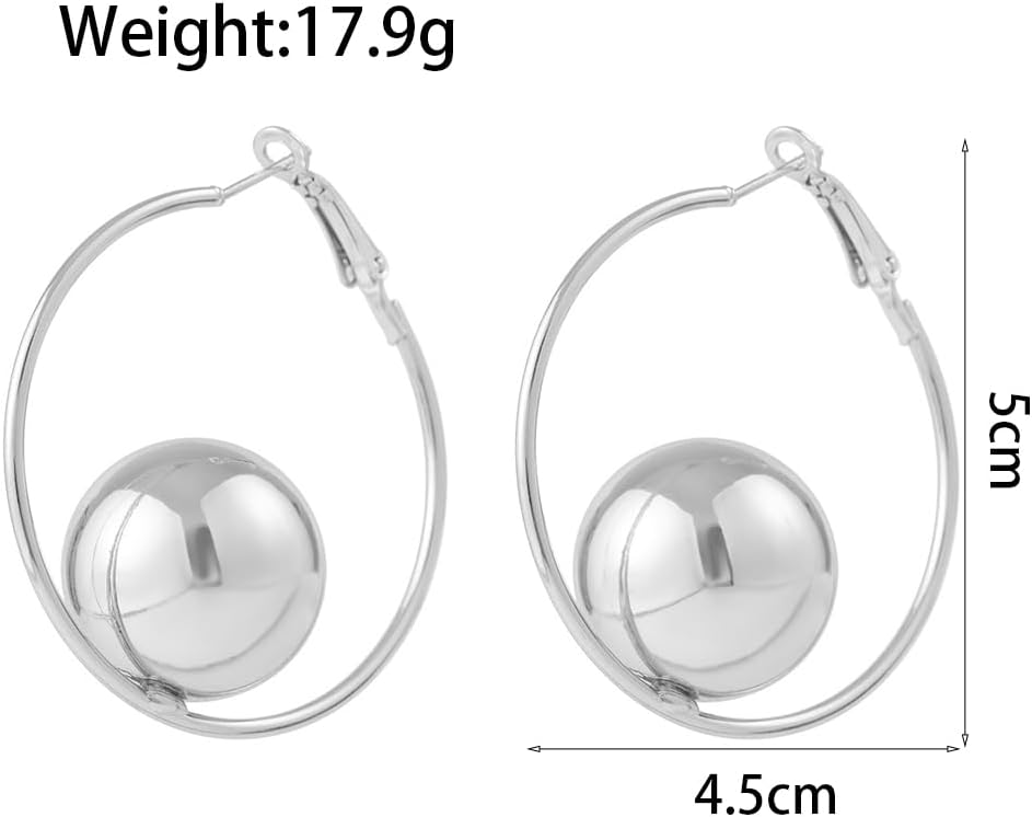 Chunky Gold Ball Dangle Drop Earrings for Women Modern Trendy Geometric Simple Hoop Earrings - Image 2