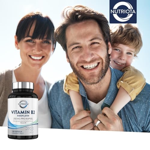 Vitamin B2 (Riboflavin) Hochdosierte 250 mg Kapseln – 180 Kapseln – veganfreundlich – von Nutriota