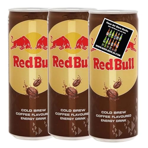 Cold Brew Coffee Getränk – Red Bull – 12 Dosen à 250 ml – Gekühlter Kaffee mit Koffein – inkl Bierdeckel – Haus der Biere Berlin