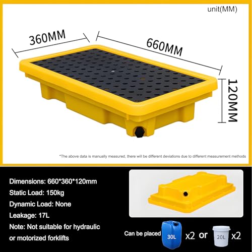 Bandeja antiderrame de Alta Resistencia para contención de derrames - Bandeja de retención de bidones con Rejilla para Control de derrames de Aceite y Almacenamiento Seguro, 130x68x15cm, IDE
