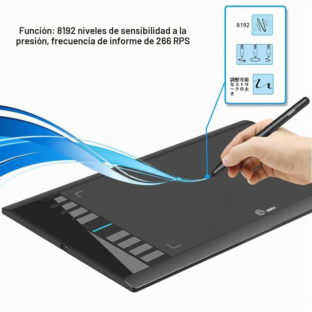 m708 V2 Tableta gráfica de 10 x 6 pulgadas, gran tableta de dibujo, 8192 niveles de presión lápiz capacitivo sin batería, 8 teclas de acceso rápido, compatible con Windows 1087 Mac Os Artist,