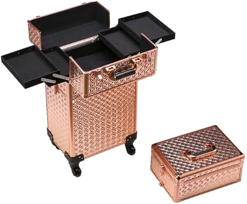 Miniatura 6 de Rolling Train Case 4 en 1 con tapa extra Maquillaje portátil Train Case Profesional Organizador de cosméticos Maquillaje Estuche de viaje Trolley