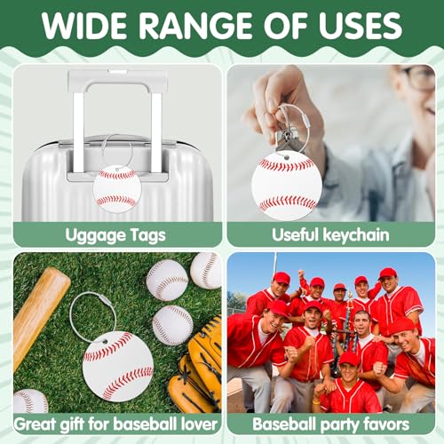 12 Pcs Baseball Luggage Tags for Suitcases Travel Suitcase Labels with Metal Ring 2.75in Baseball Keychain PVC Name Id and DIY Pocket Hug Card Backpack Charms for Men Women Travel Bag Suitcase2