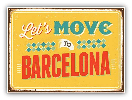 DG Graphics Let's Move to Barcelona Vintage Travel Label Art Decor 5'' x 4'' Vinyl Decal Sticker Wall Window Any Smooth Surface