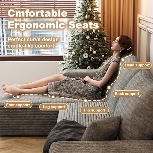 Image of 96 inch Sectional Couches for Living Room Cloud Couch Sofa with L-Shape Upholstered Boneless Couchs Modern Modular Sectional Couch with Chaise