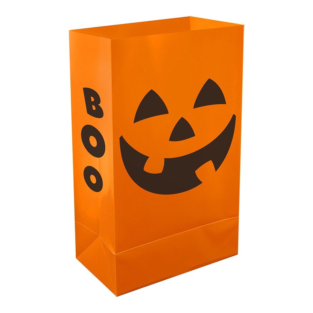 LumaBase 51412 Bags Plastic Luminaria, Orange Jack O' Lantern
