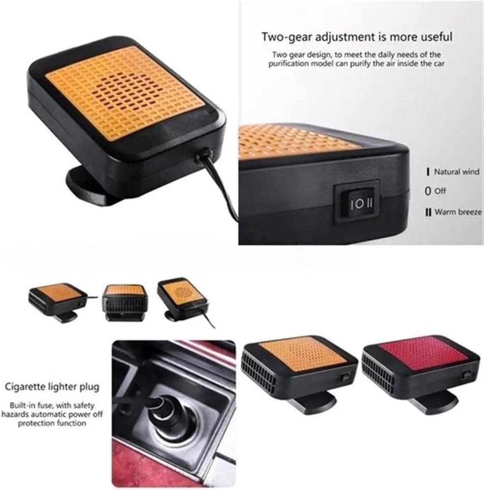 Latest Car Heater Automatic Hot Air Blower Electric Fan Windshield Dryer Defogging Demister Defroster Adjustable Powerful 200W Low-Power Rapid Heating Warmer(Red)