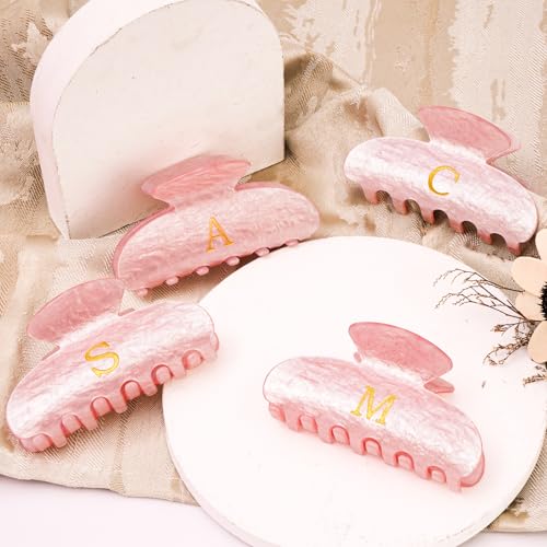 Image of Initial Hair Clips Personalized Hair Claws - Monogram Hair Claw Large Hair Clip,Fashion Glitter Claw Clips Hair Accessory - Pink,I