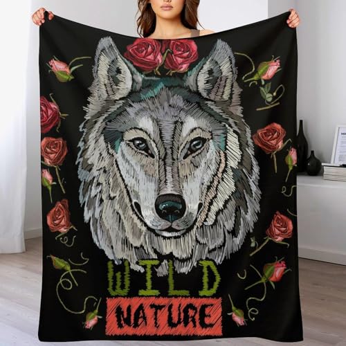 Couverture flanelle loup sauvage plaid polaire contre le froid hiver