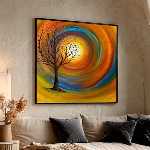 Toile pour le salon art moderne abstrait arbre colore decoration interieure