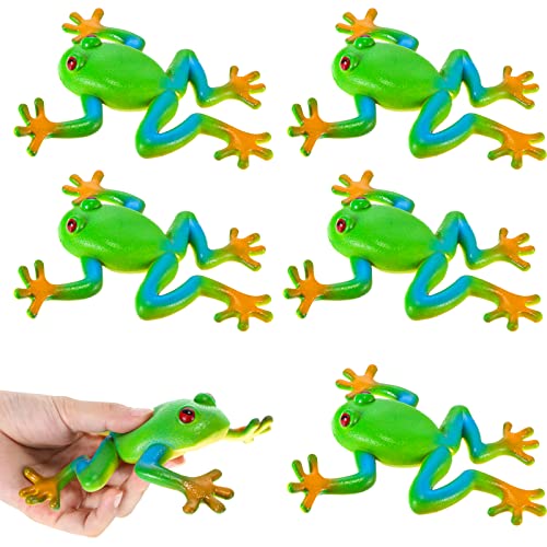 HyDren 6 Pieces Frog Realistic Frog Figurines Simulation Animal Model Soft Stretchy Spoof Vent Stress TPR Tree Frogs Passover Party Decorations for Relief Stress Party Favor