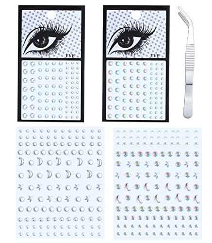 Adramata 4-6 Feuilles Strass Visage Autocollants Yeux Corps Strass Cristal Autocollants pour Femmes Festival Accessoire Maquillage Décorations Art Ongles Bijoux Cover