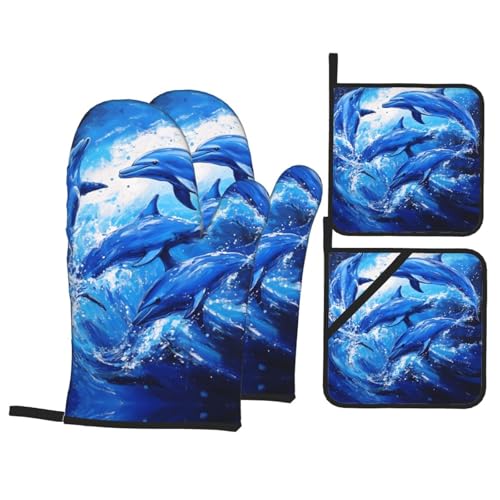Kitchen mitts dauphins bleus et maniques de cuisine protection température four - 2