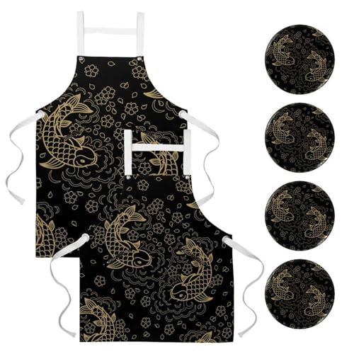 Tablier de cuisine carpe koï idéal pour la pâtisserie et le nettoyage de maison