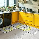 2Pcs Lemon Kitchen Rugs and Mats Non Slip Set of 2 Our Happy Place Lemon Mats for Spring Summer Indo