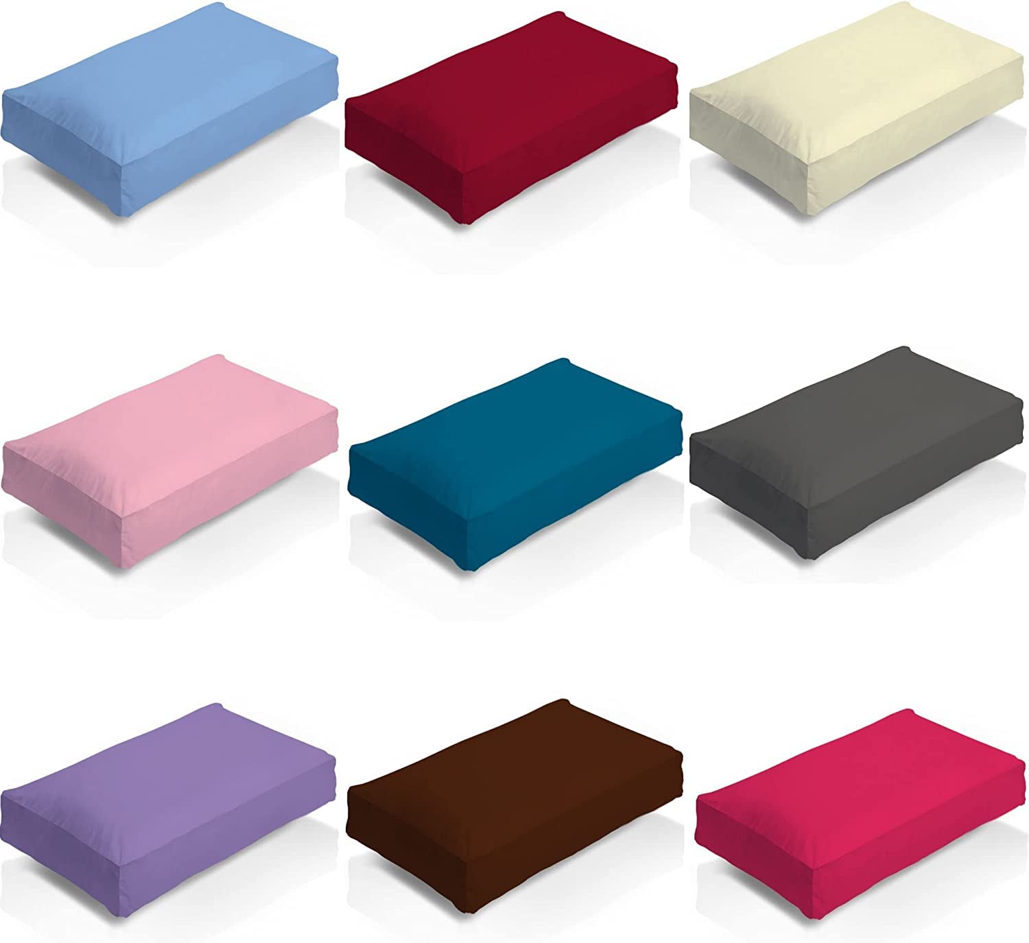 London Dream Plain Dyed Polycotton Box Pillow Case (45 x 70 + 8 cm) Easycare Anti-Allergenic Breathable Box Pillowcases (Fuchsia)