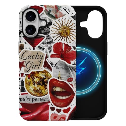 Coque iPhone 17 Magsafe Y2K Skyseaco rigide hybride 2 couches à motif lèvres rouges