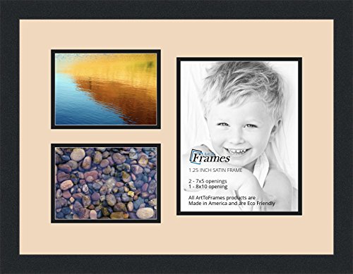 ArtToFrames Collage Photo Frame Double Mat with 1-8x10 and 2-5x7 Openings and Satin Black Frame
