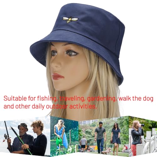 Image of Cotton Bucket Hat for Women Men Summer Travel Sun Beach Bucket Cap, Unisex Outdoor Fisherman Hat