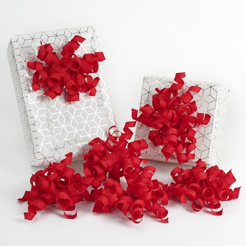 HUIHUANG Red Bows for Gift Wrapping Red Curly Ribbon Bows Self Adhesive Burst Gift Bow for Christmas Presents Wine Bottle Treat Bags Valentines Day Wedding Party Favor - 6 Counts