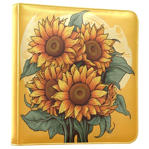 JIPONI A Bunch Of Sunflowers Large Photo Album, DIY Leather Cover Scrapbook Albums for 4x6 5x7 6x8 Pictures, Self Adhesive Memory Book for Wedding, Baby, Family