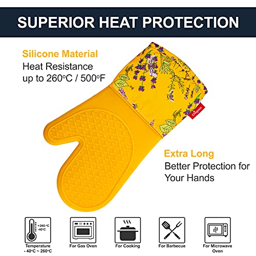 Silicone Oven Gloves Heat Resistant for Cooking BBQ Grilling Microwave Yellow - Image 4