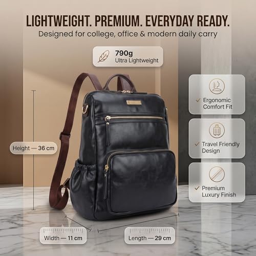 Image of VISMIINTREND Backpack for Woman /Teens Girl, Leather, Stylish, Handbag, Purse,Ladies,Office,Travel,College,Daily-Use,14-inch Laptop Bag, Elegant, Gifts for Women /Girls, Birthday Gift for Wife /Sister