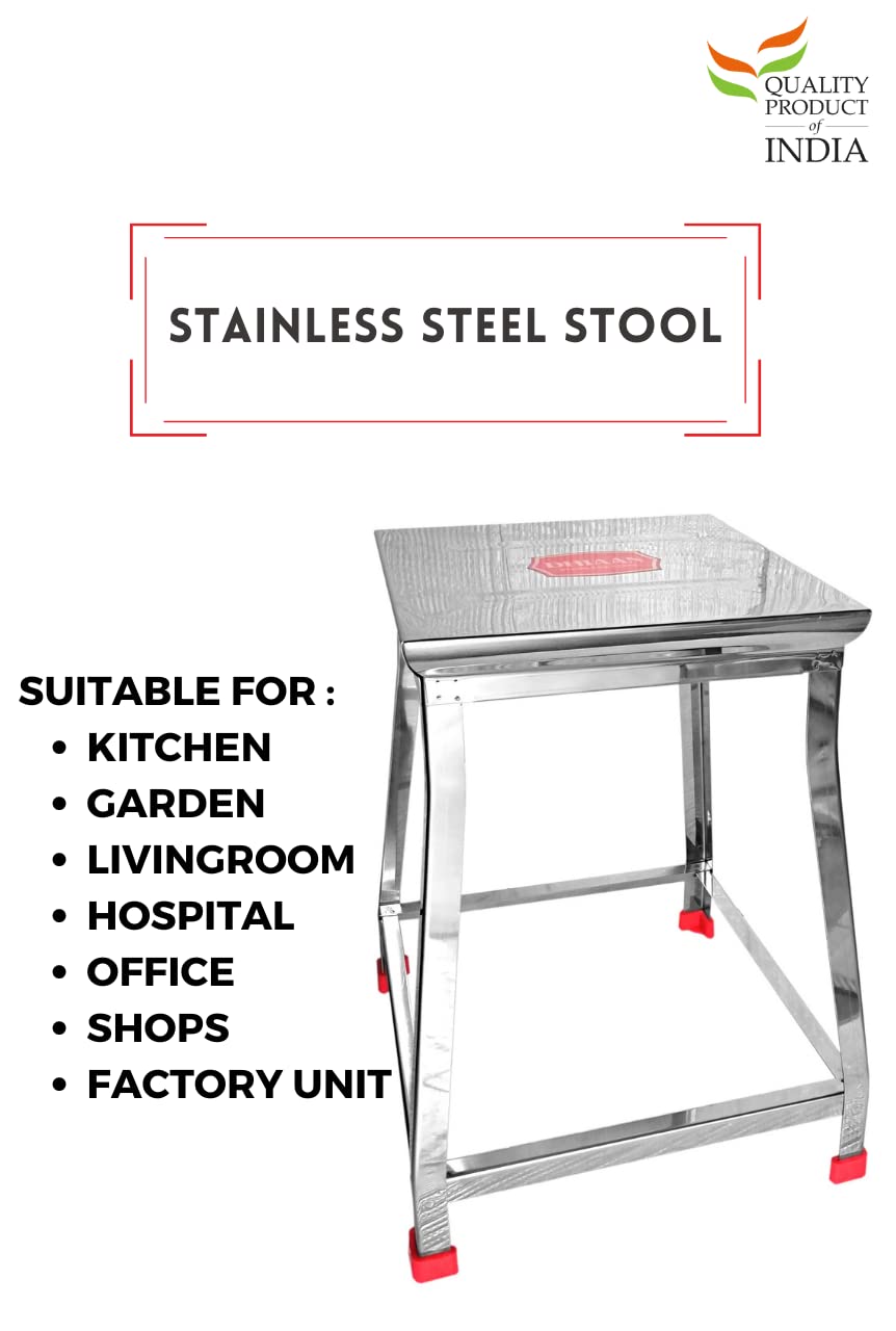 Dhiaan Stainless Steel Stool/Table 18 Inch Height - Silver 2