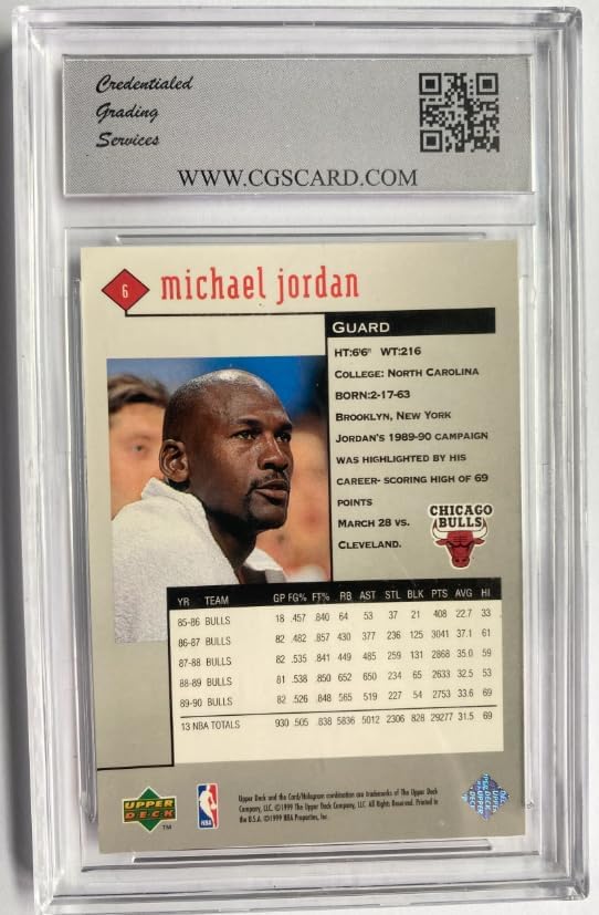 Upper Deck Black Diamond #6, Michael Jordan Basketball Card, CGS 10 GEM Mint, 1998-99 NBA, Chicago Bulls
