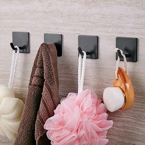 Door Hooks Adhesive Black Self Adhesive Hooks Stainless Steel 4 Packs Wall Sticky Hooks for Hanging Waterproof Rustproof Tea Towel Holder for Kitchen Bathrooms Bedrooms Wall Door Closet - No Drilling