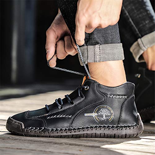 Mens Walking Shoes Fashion Casual Slip On Loafers Oxfords Shoes Leather Lace Up Ankle Boots Office Hiking Work Shoes For Man Black Size8 #TOP3