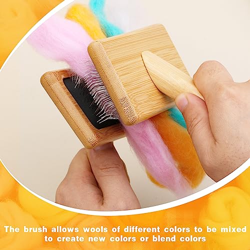 Image of kdafio 2 Pcs Wooden Wool Carders, Wool Carder Brush for Wool Needle Felting Brush Wool Carders Needle Felting with Needle Leather Finger Protector for DIY Projects