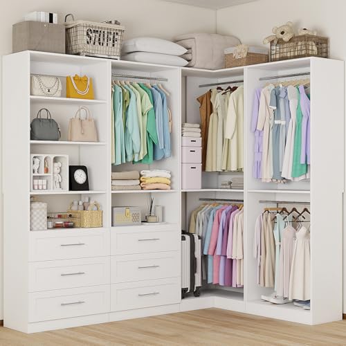 Modular L-Shaped Closet System with Drawers and Shelves