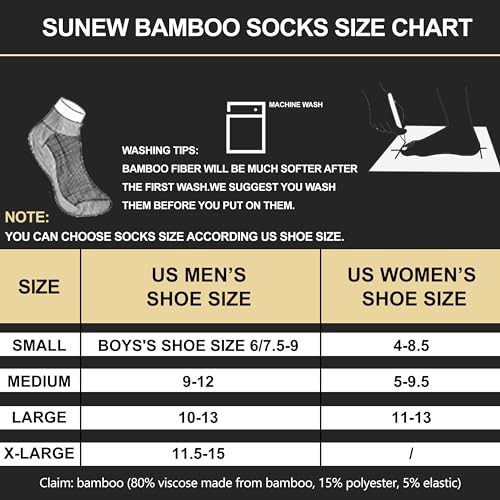 Sunew Viscose Bamboo Socks, Unisex Cushioned Comfortable Ankle Workout Hiking Golf Socks 6 Pairs2
