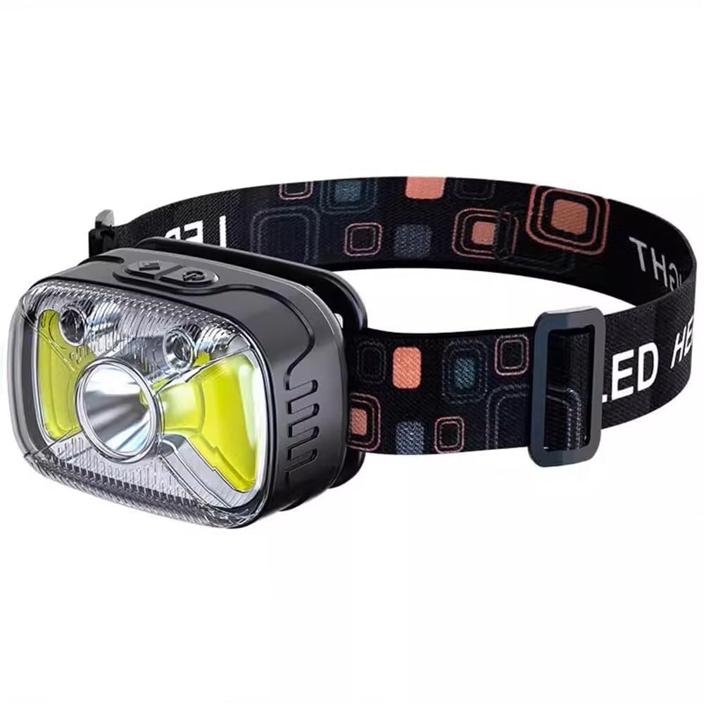QFGVMXBWKZH 7 Modes Motion Sensor XPE+COB LED Headlamp Flashlight USB Rechargeable Camping Running Fishing Headlight
