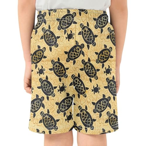 ALAZA Gold Black Sea Turtle Boys Athletic Shorts Casual Shorts with Pockets Bottom Pants Summer Athletic Running Shorts3