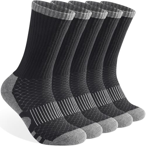 Monxiery Mens 100% Cotton Cushioned Crew Socks, Moisture Wicking Breathable Athletic Performance Boot Work Socks
