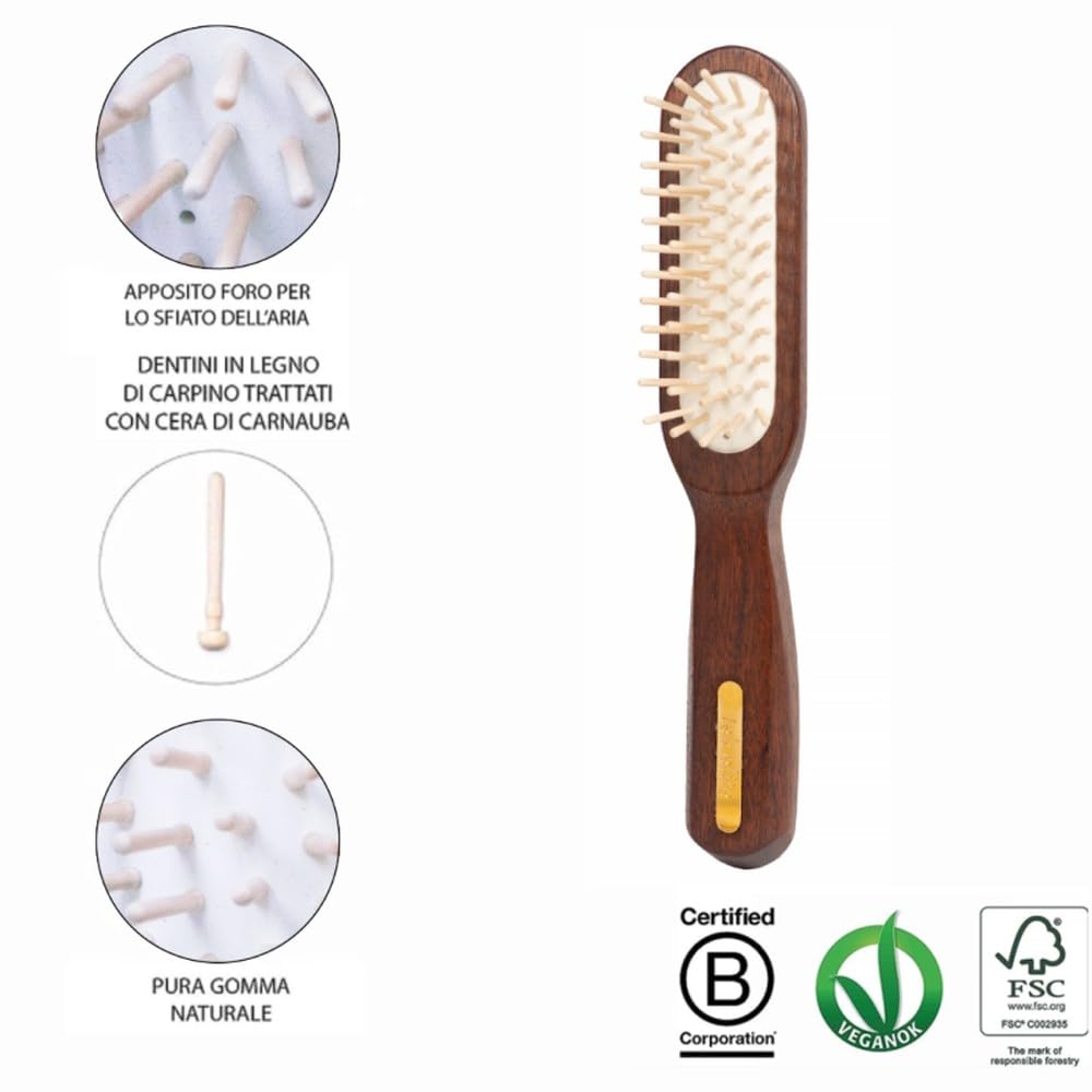 Cepillo rectangular Tek de madera de ovangkol con púas cortas
