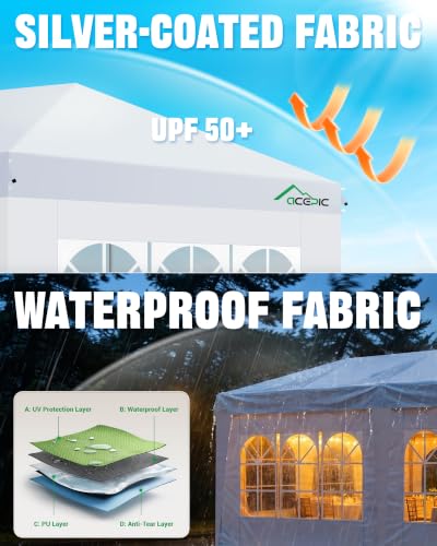 Image of Acepic 10x20 Pop Up Canopy,2 Central Lock Easy Set up Commercial Tent Outdoor Party Tent，6 Removable Sidewalls, Stakes x12, Ropes x6, Hand Bag x1，Sandbags x4 (White, 10 * 20)