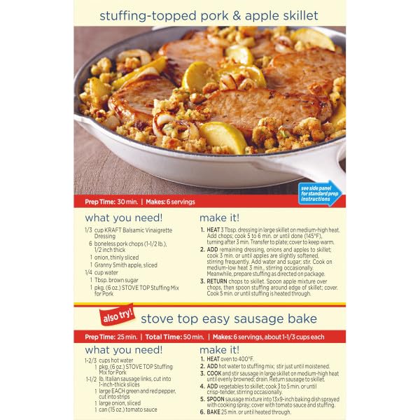 Image of Stove Top Stuffing Mix Variety Pack, Pork & Turkey Stuffing, Instant Side Dish for Holiday Meals, Ready in 5 Minutes, Savory Seasoned Bread Mix (Variety Pack of 2)