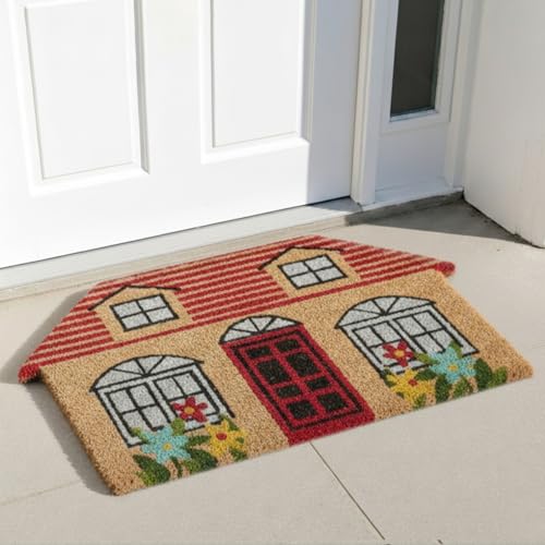 Image of HOKIPO 40x70 cm Natural Coir Door Mat for Entrance, House Shape Design, Story Book Home (IN-1052)
