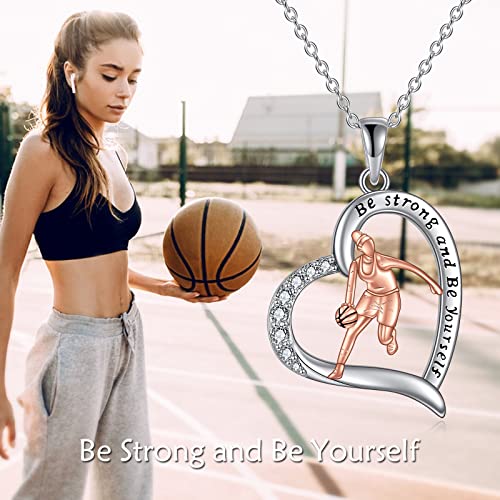 Yafeini Sports Lovers Gifts For Women Girls 925 Sterling Silver Basketball Necklace Inspirational Pendant Jewelry For Basketball Lovers (Basketball Girl Necklace) #TOP5