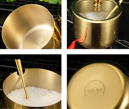 Mozacona Gold Stainless Steel Sugar Bowl Spice Jar Seasoning Pot Storage With Lid Spoon #TOP4