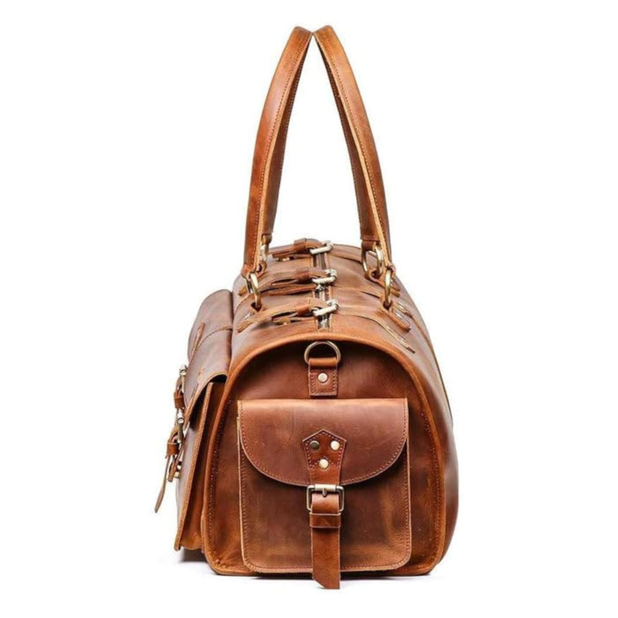 Buffalo Leather Travel Duffle Bag with Adjustable Strap